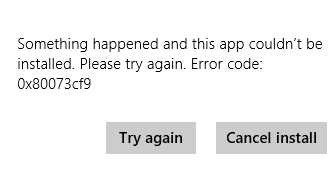 error code 0x80073cf9 Error code 0x80073cf9