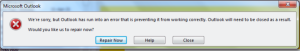 Outlook Has Run into an Error Outlook Has Run into an Error